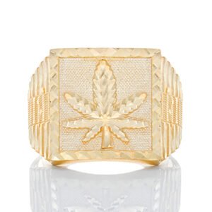 Marijuana Ring With Diamond Cut Finishing