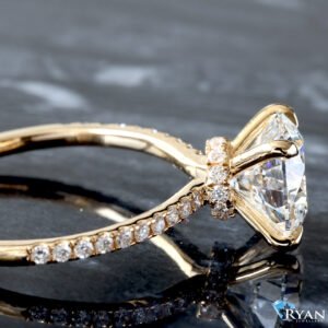 2.22ctw Round Solitaire with Pave Shoulders and Round Bow Tie Hidden Halo Ring