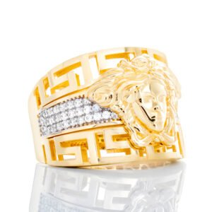 Wide Medusa with Greek Key Cut Out Sides and CZ Center Ring