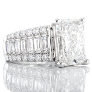 6.50ctw Radiant Solitaire Wide Three Row Round & Baguette Diamonds Shoulders