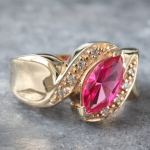 Synthetic Ruby Marquise with Small Prog Set 0.04CT Diamonds Ring