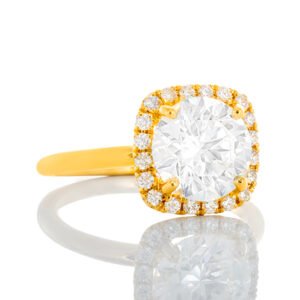 2.22ctw Round Solitaire with Earth Mined Halo Pave Cushion Ring