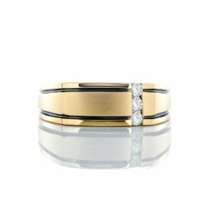 0.15ctw Three Vertical Channel Set Diamonds Brushed Finishing with Black Rhodium Grooved Accents 14k Gold