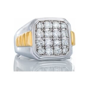 1.00ctw 16 Diamond Prong Set Forefront with Yellow Gold Raised Grooved Shoulders 10kt White & Yellow Gold