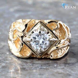 Cubic Zirconia Round Solitaire W/ Diamond Boarder Nugget Ring