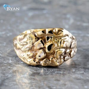 Small Square Face Gold Nugget Ring