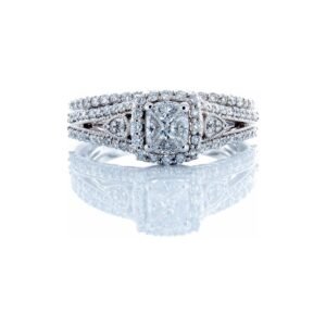 0.96CTW Natural Invisible Quad Center with Split Vintage Shoulders, Bridal Set 14k White Gold