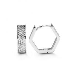 Three Row Cubic Zirconia Hexagon Shaped Huggies