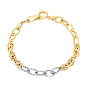 Two Tone  Alternating 10 Round and 5 Oval Links Bracelet