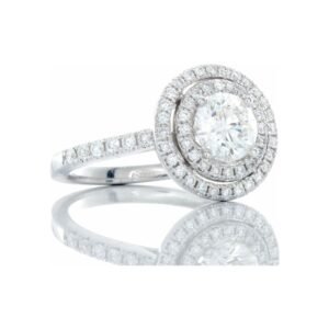 1.30ctw Round Solitaire Double Halo, Single Pave Shoulders 18k White Gold