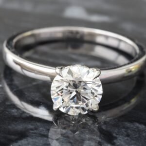 1.12ctw Round Solitaire with Hidden Halo and High Polished Flat Edge Shoulders Ring