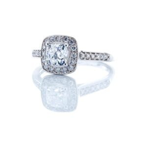 1.00CTW Natural Cushion Cut Diamond Solitaire with Pave Shoulders