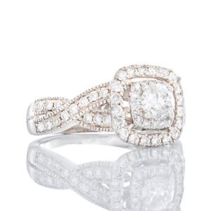 0.94CTW Diamond Pave Double Halo Criss Cross Shoulders