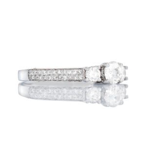 0.85CTW Natural Diamond Three Stone Double Row Micro Pave Shoulders