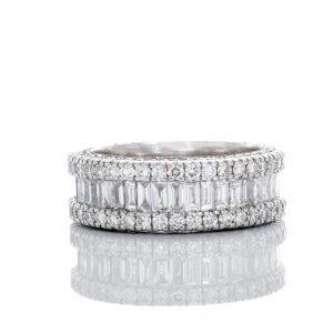 2.65ctw Baguette Eternity Ring with Four Row Round Brilliant Cut Diamond Side Accents 14k White Gold