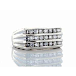 0.25ctw Three Row Chanel Set Diamond Rectangle Forefront Ring 10k White Gold