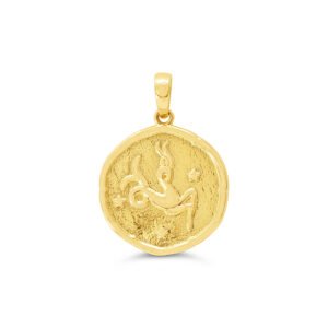 Capricorn Round Yellow Gold Zodiac Pendant