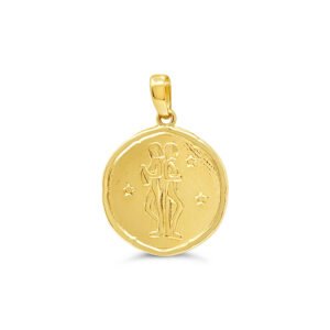 Gemini Round Yellow Gold Zodiac Pendant