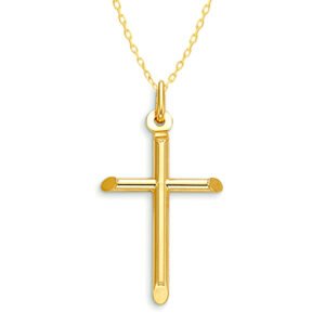 High Polished Tube Beveled Edges Cross Pendant