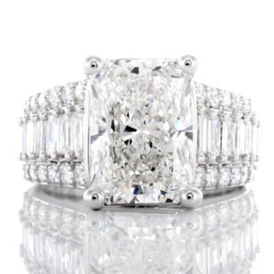 6.50ctw Radiant Solitaire Wide Three Row Round & Baguette Diamonds Shoulders
