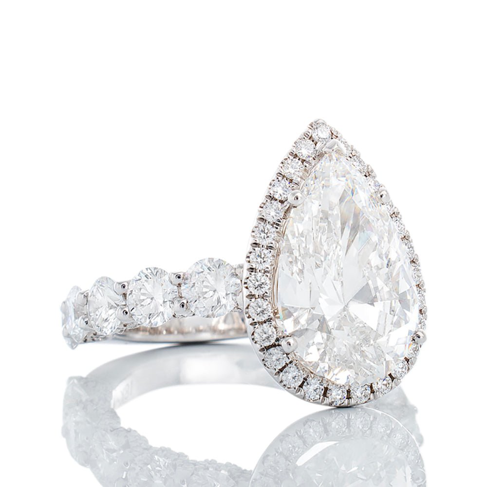 5.74ctw Pear Cut Lab Diamond Solitaire with Halo and Under Basket Halo - Image 2