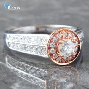 RING GWR 14KT 0.72CTW DIAMOND ROSE WHITE PAVE HALO DESIGN