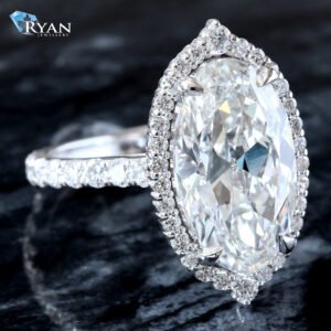 5.97ctw Old European Moval Cut Solitaire with Halo and Pave Diamond Shoulders