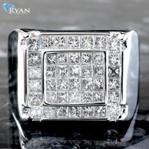 2.50CTW Natural Princess Cut Invisible Men's Ring