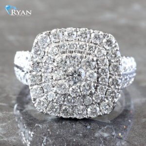 2.00CTW Natural Imperial Cluster With Double Cushion Halo and 2 Row Pave Band
