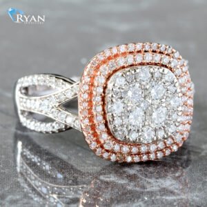 1.00CTW Natural Imperial Center With Double Rose Gold Halo And Open Criss Cross Shoulders