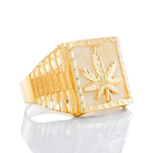 Marijuana Ring With Diamond Cut Finishing