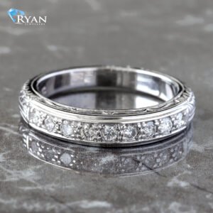 0.20CTW Natural 9 Diamond Channel Band With Grooved Gold Carving