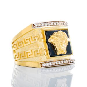 Medusa Head Black Onyx Greek Key Ring