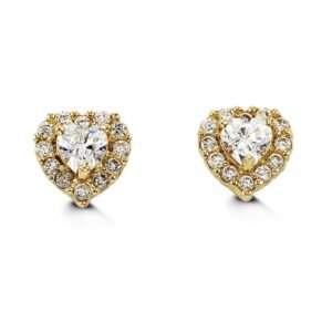 EARRINGS GY 14K WHITE HEART CZ HALO