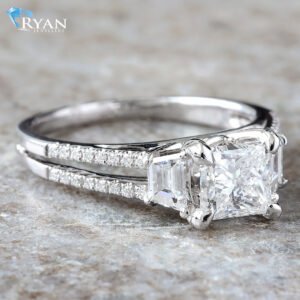 1.68CTW Natural Baguette Sides with Round Natural Diamond Center and Split Shoulders