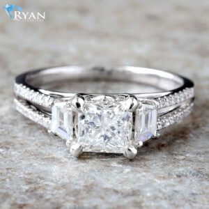 1.68CTW Natural Baguette Sides with Round Natural Diamond Center and Split Shoulders