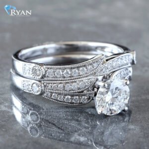 1.99CTW Natural Diamond Solitaire With Floral Pave Design Bridal Set