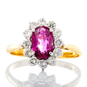 1.00ct Oval Cut Ruby with 0.60ctw Diamond Halo Ring