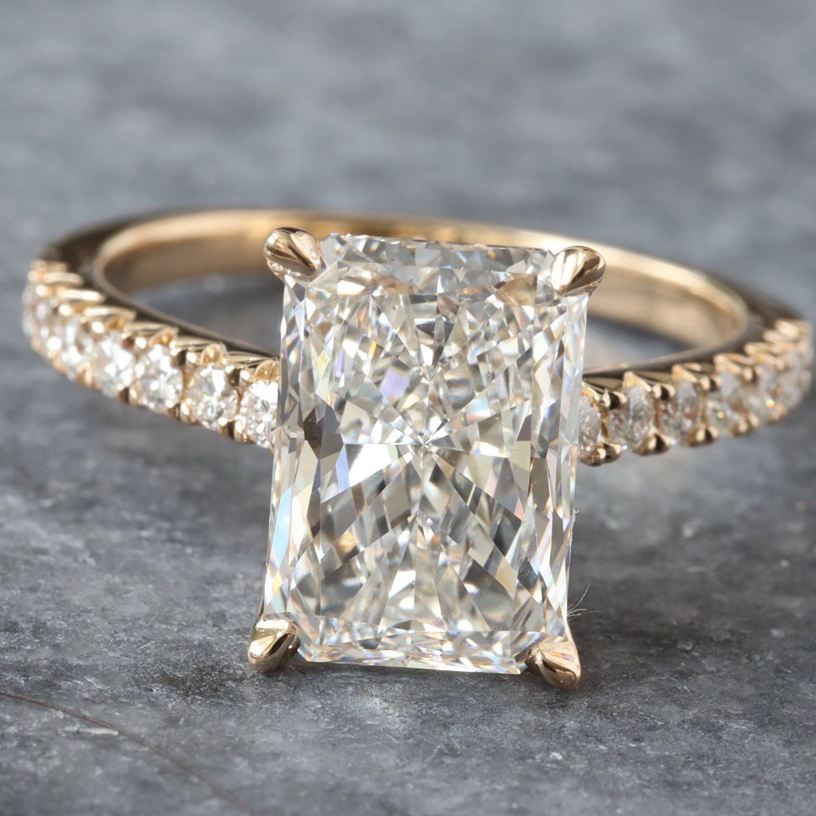 3.28ctw Radiant Solitaire with Upswept Shared Prongs Diamond Shoulders Ring