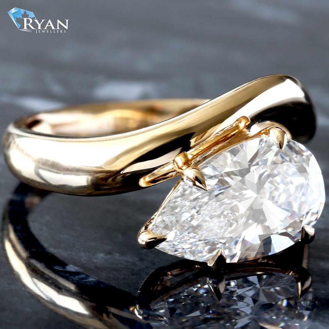 2.50ctw East West Pear Solitaire set on Curved High Polished Shoulders Ring - Image 2