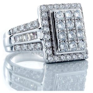 1.50CTW Natural Diamond Square Pave Head Halo with Baguette Ring