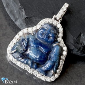 2.15ctw Lab Diamond Frame Blue Jade Buddha Pendant
