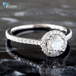 0.77CTW Round Lab Grown Center with Natural Round Diamond Halo and Sides 18K Ring