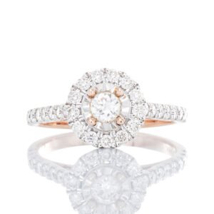 1.00ctw Round Halo Center Pave Diamond Bridal Set 14k Rose Gold