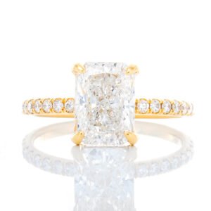 2.58ctw Radiant Solitaire with Diamond Pave Shoulders & Hidden Halo