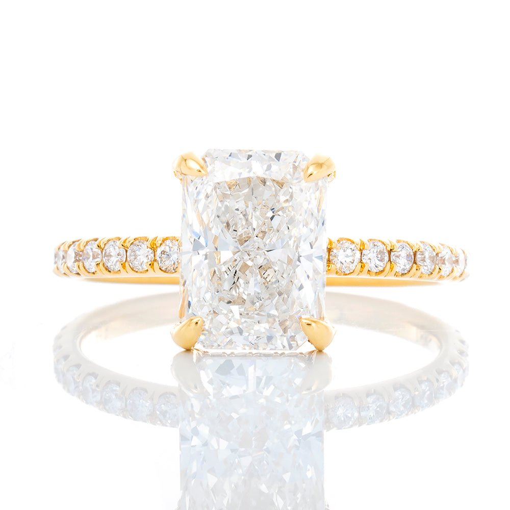 2.58ctw Radiant Solitaire with Diamond Pave Shoulders & Hidden Halo
