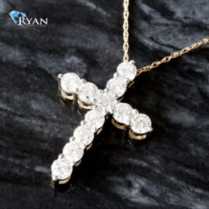 1.00CTW Shared Prong Round Lab Cross Pendant