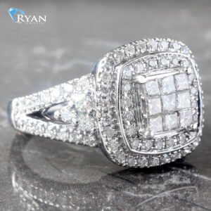 2.00CTW Natural Princess Invisible Set Center Two Tiered Cushion Halo With Split Shoulders