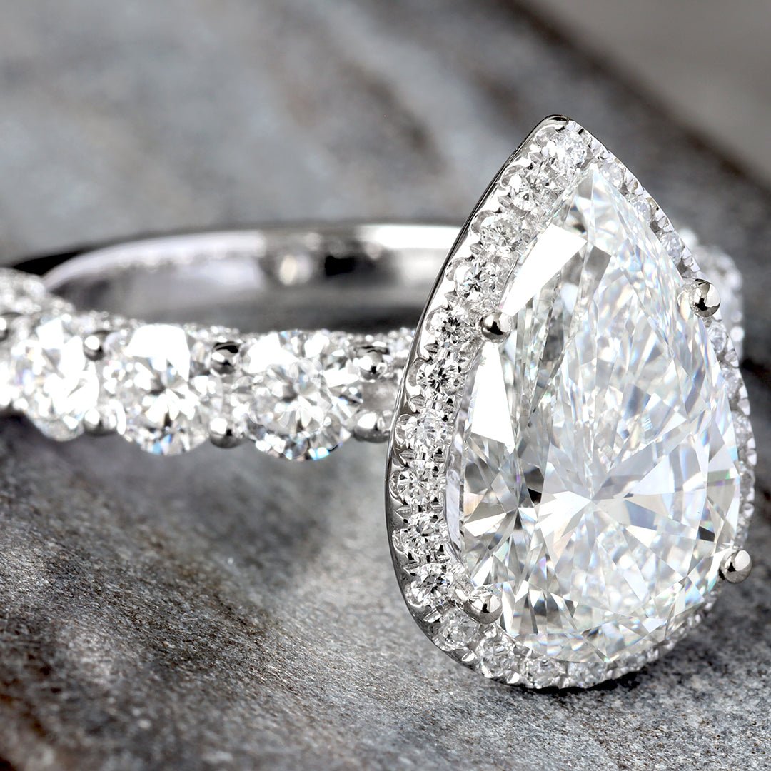 5.74ctw Pear Cut Lab Diamond Solitaire with Halo and Under Basket Halo - Image 6