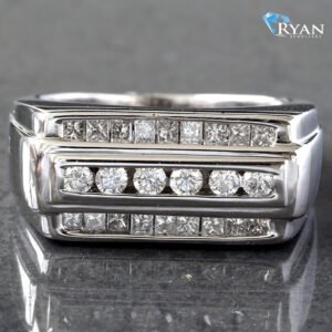 1.00ctw Princess & Round Cut Three Row Diamond Ring
